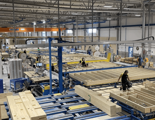Floor of factory where modular homes are being built