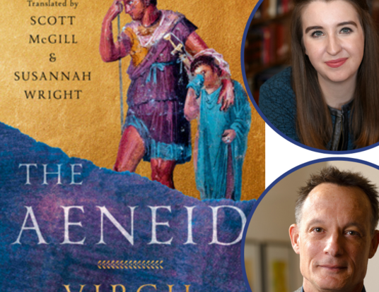 Cover image of new Aeneid translation with head shots of McGill and Wright