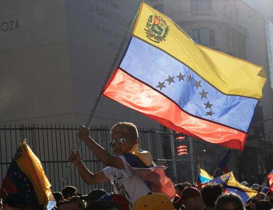 Venezuelan Protest with Flag Waving