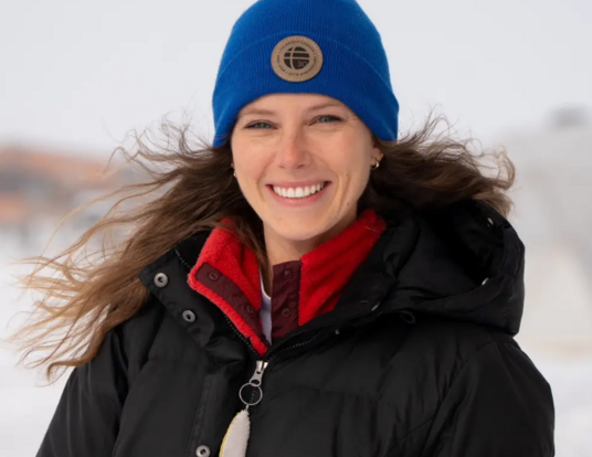 Anne-Michelle Engelstad in a hat and parka