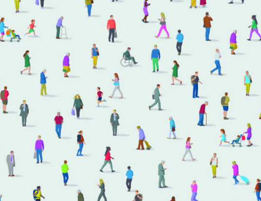Colorful illustration of an anonymous group of people set against a white background