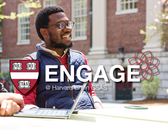 students smiling in front of Lehman Hall; Engage logo on top