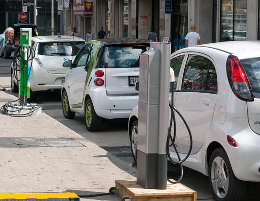From left to right: Nissan Leaf, Smart ED and Mitsubishi i MiEV electric cars at Plug'n Drive's EV Day in Toronto