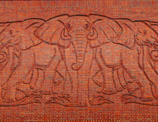 Elephant frieze from exterior of the Harvard Bio Labs