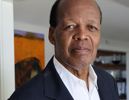 Lee Pelton photographed at his home on Oct. 9. 