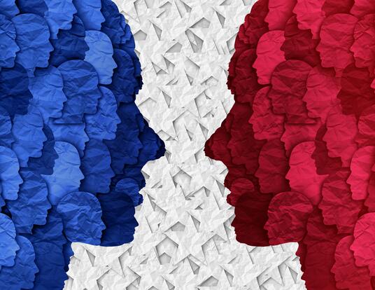Divided American political groups and United States culture war between conservative society and liberal ideas as an election debate or US voter divisions.