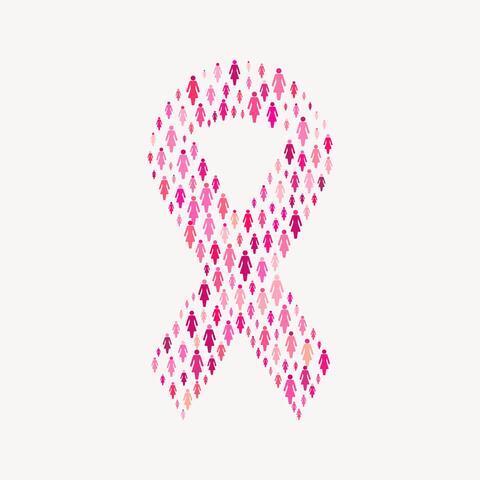 Image of pink breast cancer awareness ribbon comprised of the profiles of female-presenting figures