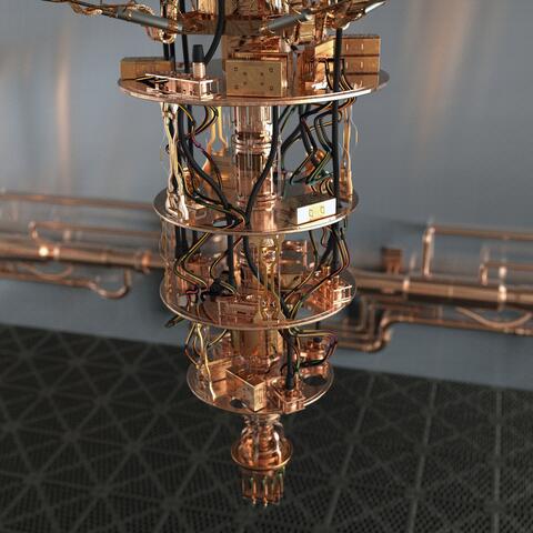 Quantum Computer in a special room with gold plating