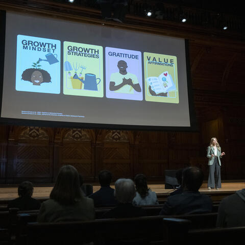 Katherine Venturo-Conerly speaking onstage at the 2025 Harvard Horizons Symposium