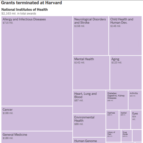 Chart of grants terminated at Harvard