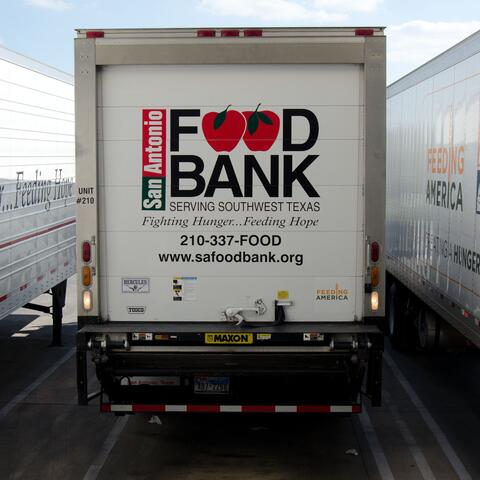 Photo of the back of a San Antonio Food Bank truck