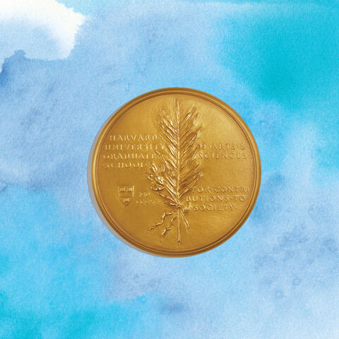 centennial medal with blue watercolor background