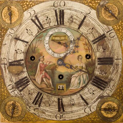 18th century, gold-gilded clock face from Harvard Art Museum
