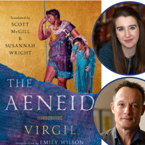 Cover image of new Aeneid translation with head shots of McGill and Wright