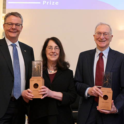 Michael Schaepman, president of the University of Zurich with Harvard Griffin GSAS alumni Arlene Sharpe and Gordon Freeman