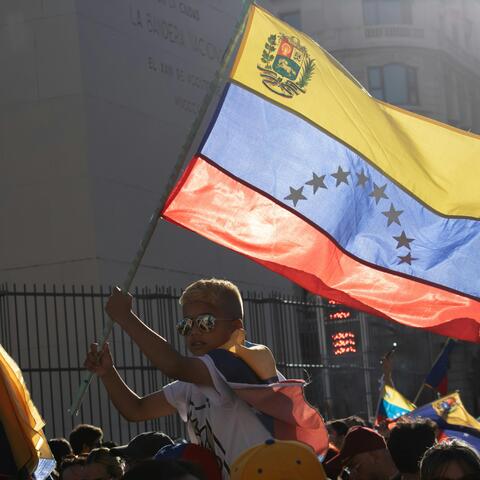 Venezuelan Protest with Flag Waving