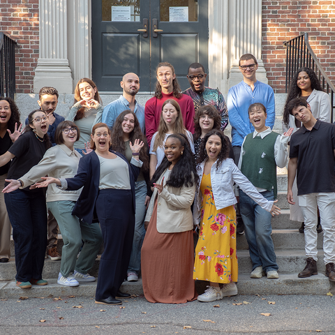 The 2025-2026 Student Center Fellows posing on the steps of Lehman Hall