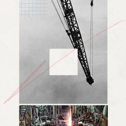 Illustration of upside down construction crane