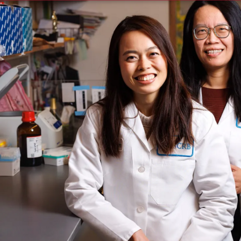 Hannah Tam (left) and Ya-Chieh Hsu in the lab