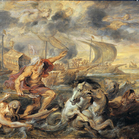 Rubens' painting of Neptune calming the tempest, tumultuous battle at sea