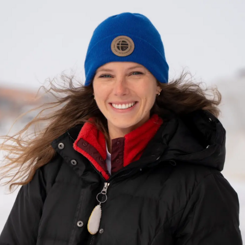 Anne-Michelle Engelstad in a hat and parka