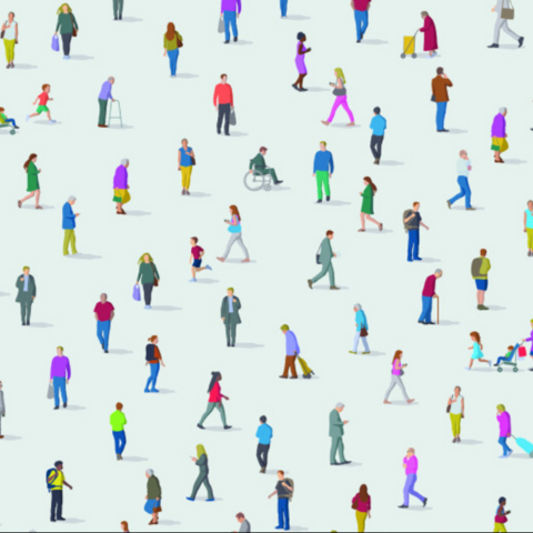 Colorful illustration of an anonymous group of people set against a white background