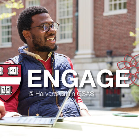 students smiling in front of Lehman Hall; Engage logo on top
