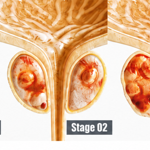 Prostate cancer all 4 stages - detailed close-up - High quality 3d Rendering