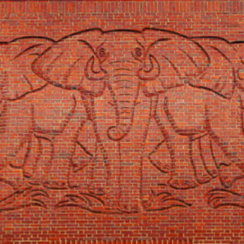 Elephant frieze from exterior of the Harvard Bio Labs