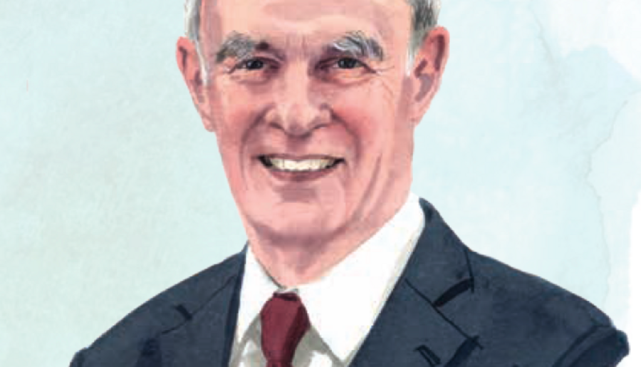 Illustration of Arthur Wheelock with painted blue background