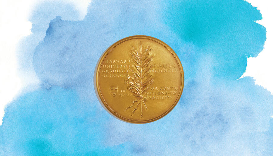 centennial medal with blue watercolor background