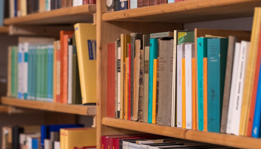 shelf of library books