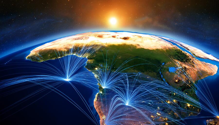 A wide-angle view of the Earth at night from space, focusing on the African continent.