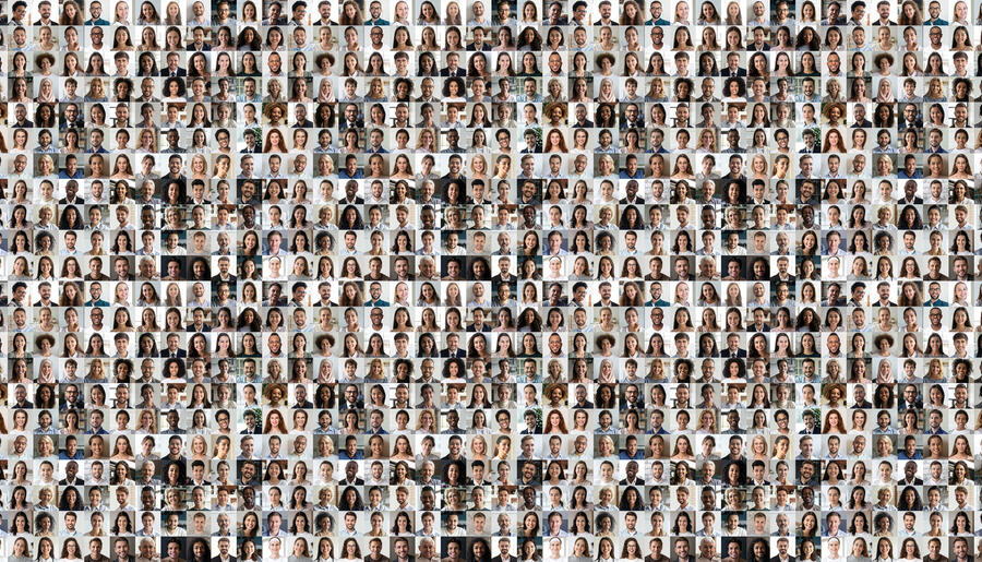 large grid of hundreds of people in different races