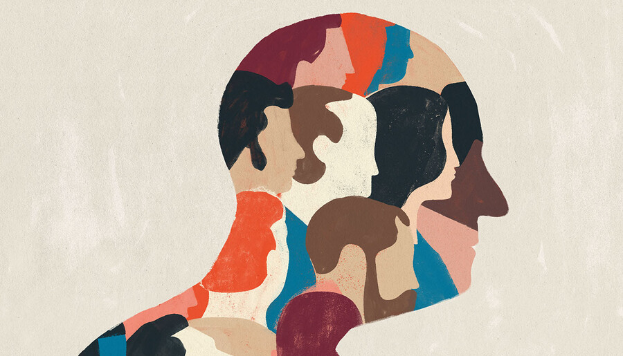 Groups of men making a larger illustration of a man