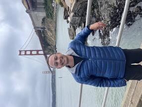 Devon beneath the Golden Gate Bridge of San Francisco