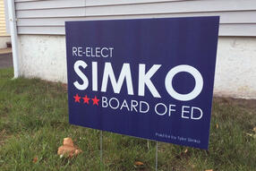 A lawn sign for Simko's re-election bid in South Amboy, NJ.