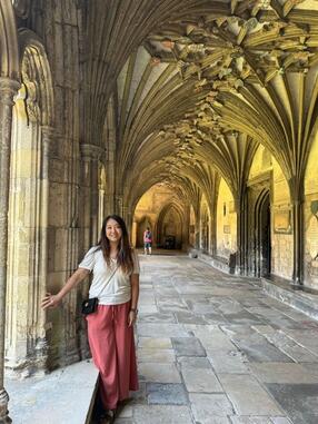 Yunyao Zhai standing in Canterbury Cathedral, United Kingdom.