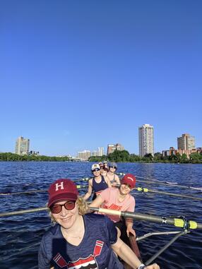 Rowing team on the river selfie