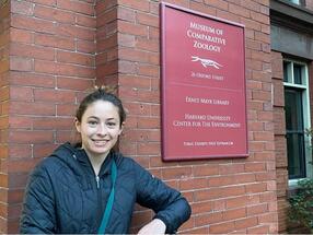 Arianna Lord by the entrance to the Museum of Comparative Zoology