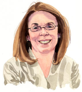 Watercolor illustration of Londa Schiebinger