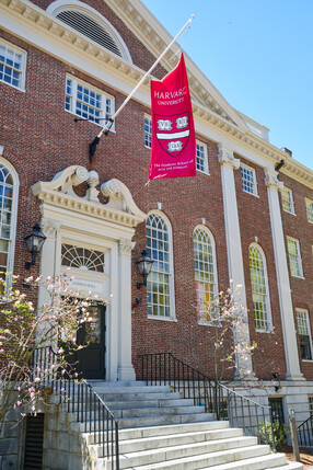 Exterior of Student Center with GSAS flag hanging