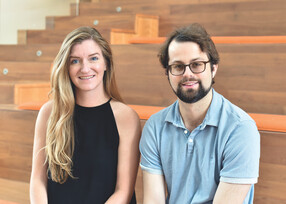 Catherine Freije, with long blonde hair, Cameron Myhrvold, with glasses and a beard