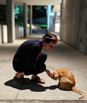 Becca Voelcker with Remy the Humanities cat.
