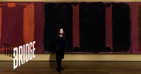 Jessica Martinez in front of the Rothko murals at Harvard Art Museum, overlaid by the words The Bridge.