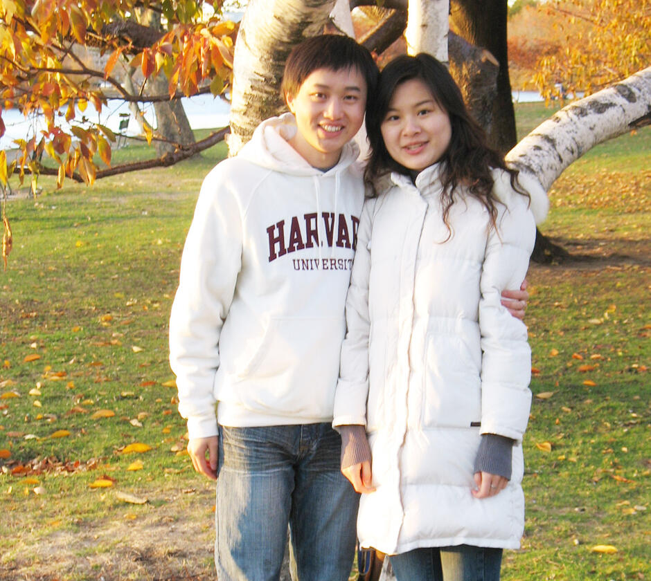 Harry and Michelle on Harvard campus by the Charles, Fall 2007